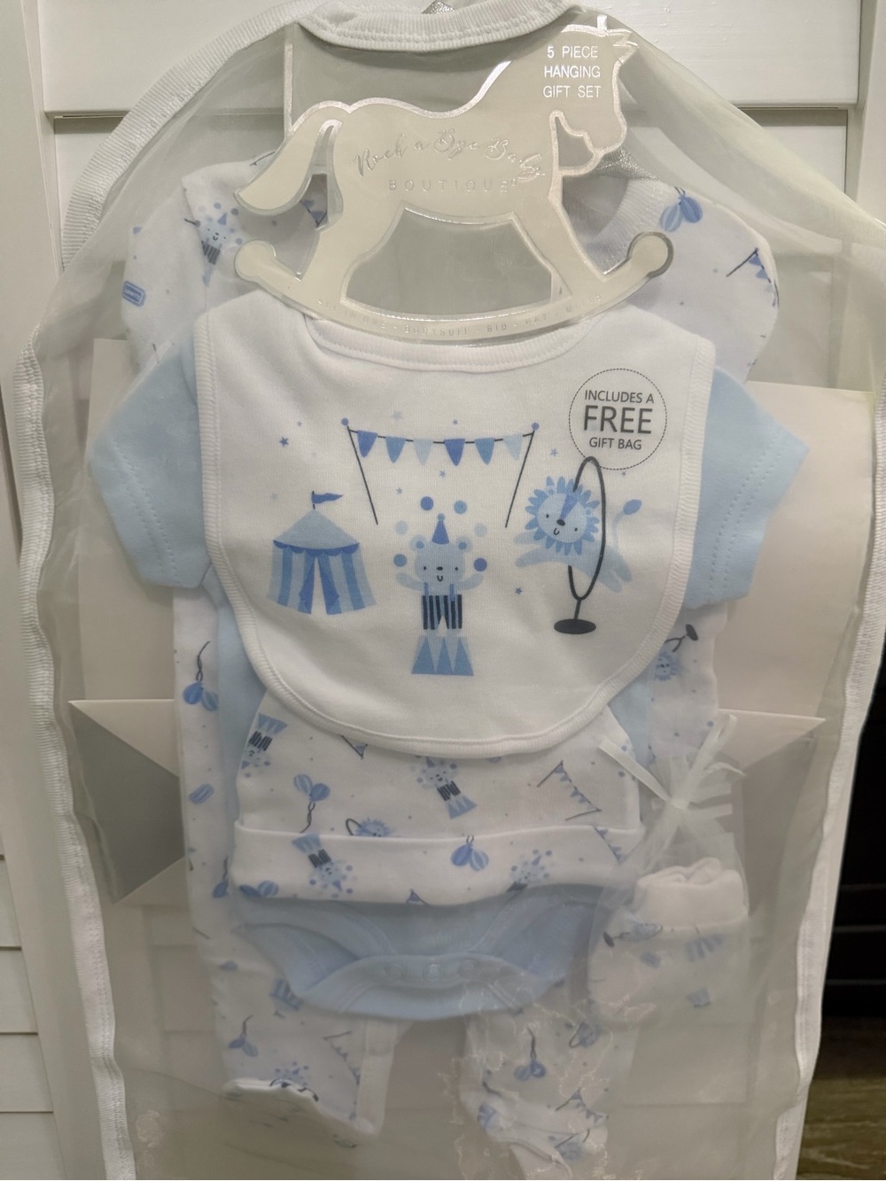 Rock a Buy Baby Boutique Baby Boys 5-Piece Blue Circus Print Shirt & Bib Set